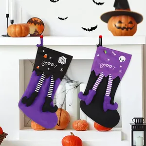 Halloween creative stockings with long witch legs and ghost print for festive decor