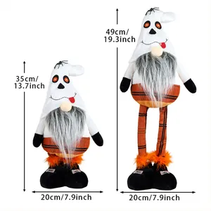 Halloween kabouter pluche met uitschuifbare poten, afmetingen 35cm en 49cm hoog