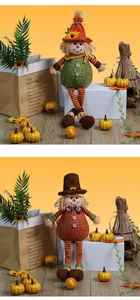 Detailed view of Thanksgiving sunflower scarecrow dolls for autumn home harvest decor