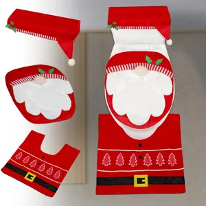 Ensemble de 3 pièces pour toilettes de Noël avec motif de gnome et tapis en forme de U