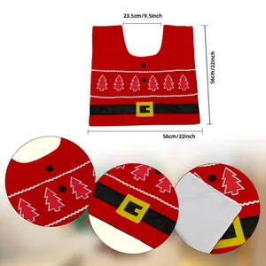Tapis de toilette en forme de U rouge de Noël avec ceinture de Père Noël 56x56cm