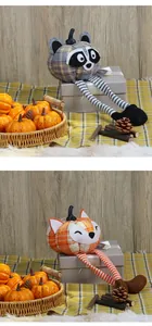 Poupées en peluche citrouille raton laveur et renard avec jambes rayées pour l'automne