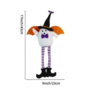 Halloween ghost plush doll with witch hat and long legs decoration, 17x9 inches size