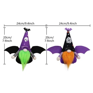Set van twee Halloween kabouters met vleermuisvleugels en enge motieven, 20x24cm