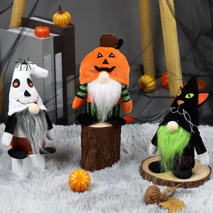 Halloween Gnome Plush Doll Long Beard Faceless Dwarf Figurine Pumpkin Ghost Black Cat Home Party Tabletop Decoration Gift