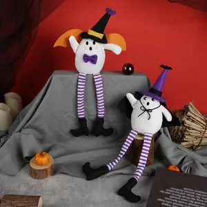 Halloween ghost plush dolls with long striped legs and witch hats for home decor