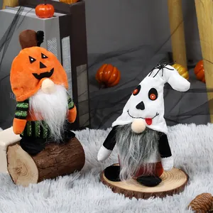 Adorable handcrafted Halloween pumpkin and ghost gnome plush dolls for festive home decoration