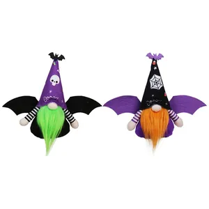 Set van twee Halloween kabouter pluche decoraties met vleermuisvleugels en patronen