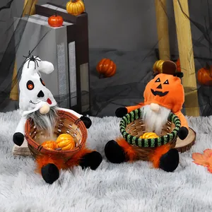Halloween gnome candy baskets with ghost and pumpkin designs for home table decor