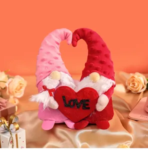 Pair of plush Valentine's Day heart gnomes dolls in pink and red for home decor