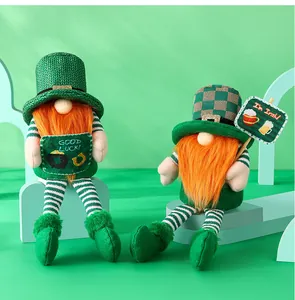 Two charming St. Patrick's Day gnomes with orange beards and lucky Irish signs.
