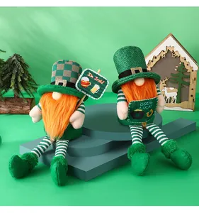 Detail shot of St. Patrick's Day gnomes featuring festive hats and orange beards.