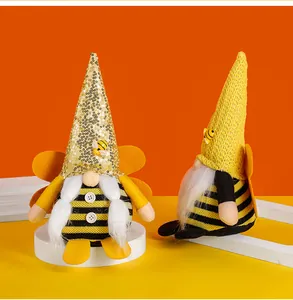 Handmade bee gnomes plush with sequins hat for Bee Day home decorations