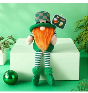 St. Patrick's Day plush gnome doll with orange beard holding a festive I'm Irish sign