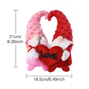 Valentine's Day plush faceless gnome couple holding red heart with LOVE text decoration