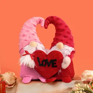 Valentine's Day faceless gnomes plush pair holding red LOVE heart doll decorations