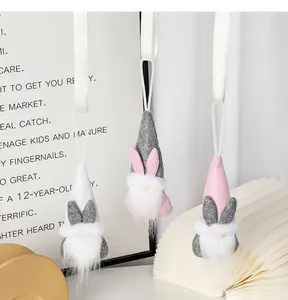 Juego de tres lindos adornos de felpa de gnomos de Pascua sin rostro con orejas de conejo decor