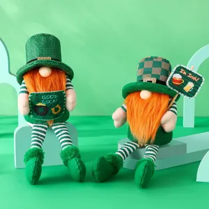 St Patrick's Day Gnome Lucky Irish Leprechaun Faceless Plush Doll Long Legs Green Clover Ornaments Holiday Party Home Decor