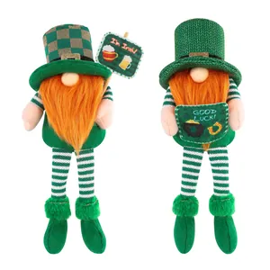 Two St. Patrick's Day plush gnomes with I'm Irish and Good Luck signs on white background