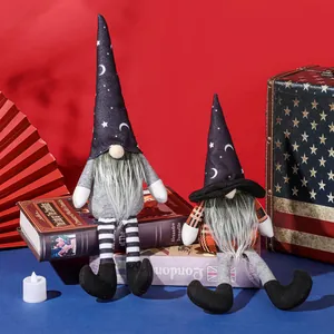 Halloween Long Legged Gnome Ornaments Witch Hat Moon Star Pattern Faceless Doll For Home Party Halloween Decoration
