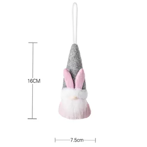 Gnomo de Pascua de peluche hecho a mano con orejas de conejo rosas y barba blanca, 16cm