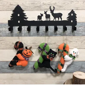 Set de adornos de peluche de Halloween con calabaza, gato y fantasma en bastones de caramelo