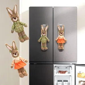 Pastoral Style Rabbit Refrigerator Handle Covers Set Plush Bunny Refrigerator Oven Door Handle Protector With Velcro Easter Home Kitchen Decoration