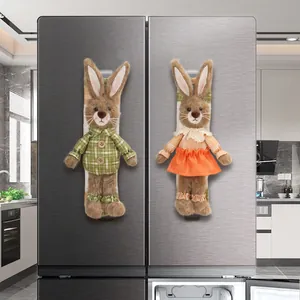 Pastoral style plush bunny refrigerator handle covers with velcro for home kitchen decor