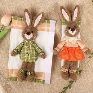Pastoral style plush rabbit refrigerator handle covers with velcro closure set