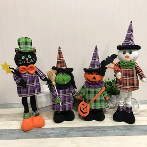 Decorative telescopic Halloween plush doll set featuring witch pumpkin and cat figures