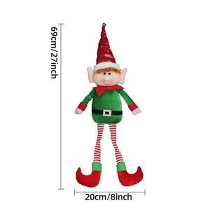 Large 69cm Christmas plush elf doll decoration with long striped legs for holiday home decor