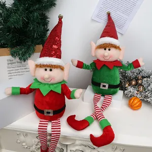 Pair of festive Christmas elf dolls with long hanging legs for holiday home decor