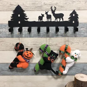 Halloween Muñecos de Peluche Adornos Colgantes Creativa Calabaza Fantasma Gato Negro Colgante de Peluche para Hogar Fiesta Decoración de Ventanas Regalo