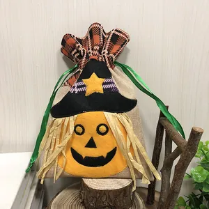 Sacchetto caramelle Halloween zucca strega con coulisse per decorazioni festa bambini