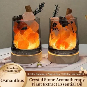 Flame-Free Aroma Diffuser Night Light With Natural Crystal Stones And Wood Base Dimmable Essential Oil Diffuser Home Decor Gift