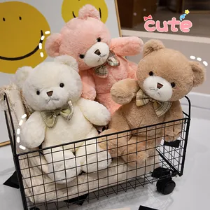 Dromerige Teddybeer Knuffel Schattige Zachte Beer Pop Met Geruite Strik Pluche Dier Voor Kinderen Verjaardagscadeau Woondecoratie Roze Bruin Wit