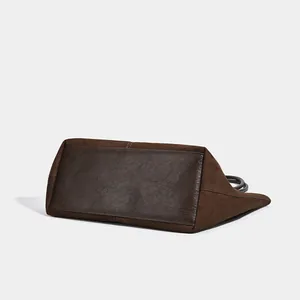 Vintage brown large capacity suede tote bag with leather base for casual daily commute