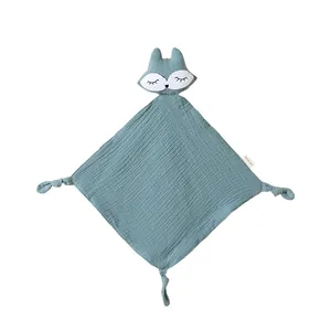 Soft 100% cotton gauze baby soothing towel with cute fox head design