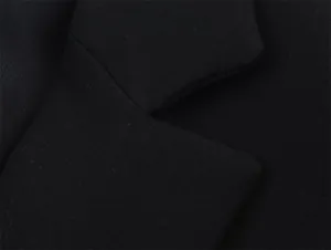 Detailed close-up showing the fabric texture and lapel design of a black suit jacket