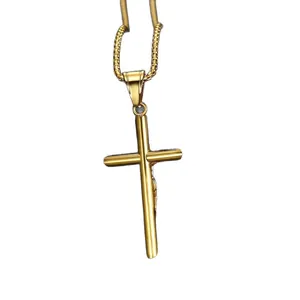 Classic gold-plated stainless steel cross pendant necklace for a minimalist look