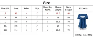 Guide des tailles complet pour t-shirt plissé femme effet deux-pièces à manches courtes