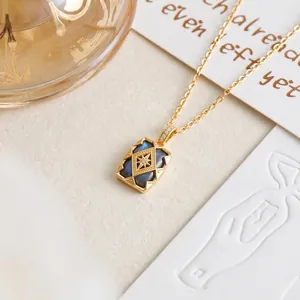 Vintage Court Style S925 Sterling Silver Labradorite Pendant Necklace Gold Plated Starburst Rhinestone Clavicle Chain Jewelry