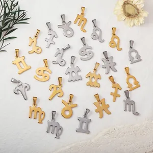 Vista detallada de la colección de colgantes de los 12 signos del zodiaco en acero