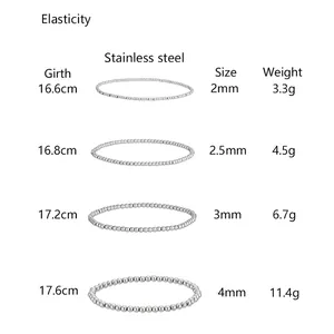 Tabella taglie per bracciali elastici in perline d'acciaio inox, misure da 2mm a 4mm