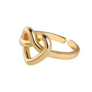 925 Sterling Silver Heart Love Knot Ring Adjustable Intertwined Hearts Minimalist Fashion Jewelry Women