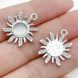 Silver sunflower alloy pendant with white opal-like center for DIY jewelry making