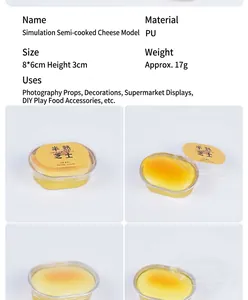 Detailed dimensions and multi-angle views of a PU simulated half-baked cheese cake toy