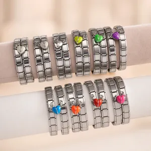 Bracelet Charm Italien en Acier Inoxydable avec Maillon de Cœur Magnétique Bracelet Modulaire DIY pour Couples Amis Cadeau