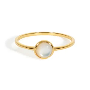 925 Sterlingsilber Ring Minimalistischer Runder Weißer Perlmutt Fingerring Gold Silber Plattiert Eleganter Damenschmuck