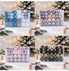 Detail view of 100pcs Christmas ball sets in four color themes with mixed finishes.